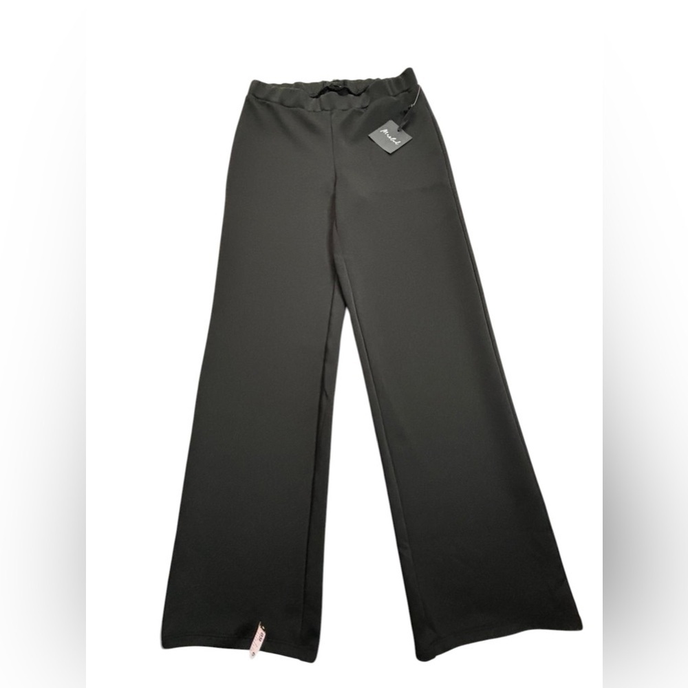 NWT Marled Black Wide Leg Pants OX Textured Stretch Lounge Chic